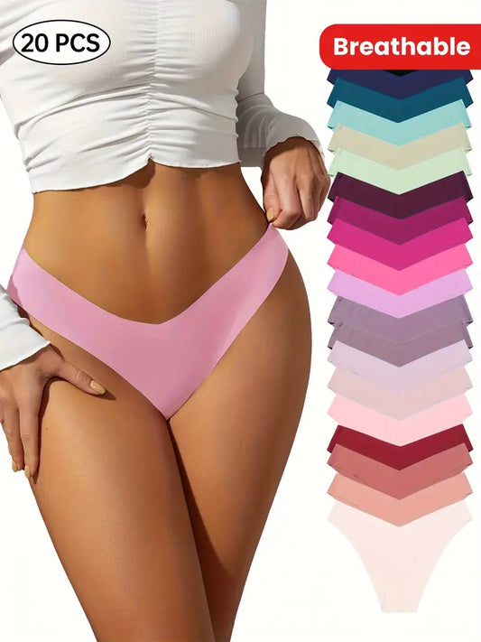 20pcs Comfy Seamless Solid Panties - Breathable Stretchy Intimates for Women